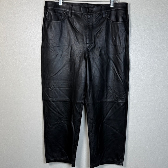 BananaRepublic Lamb Leather High Rise Straight Pant Black Actual 36” 33x25 Short - Picture 5 of 17